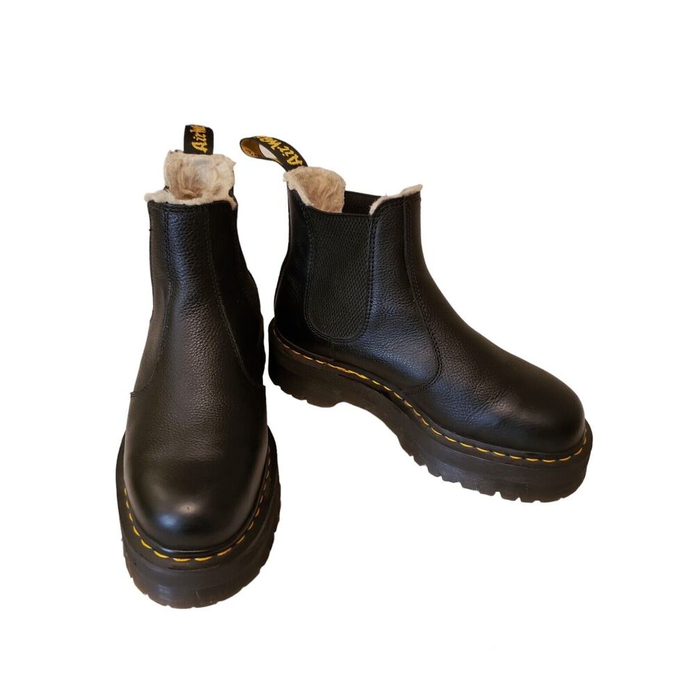 Dr. Martens Black Leather Platform Chelsea Ankle Boots with Shearling Lining